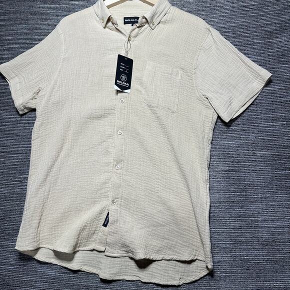 Molokai Surf Co. Shirt Men's L Beige Short Sleeve Button Up - Picture 6 of 14